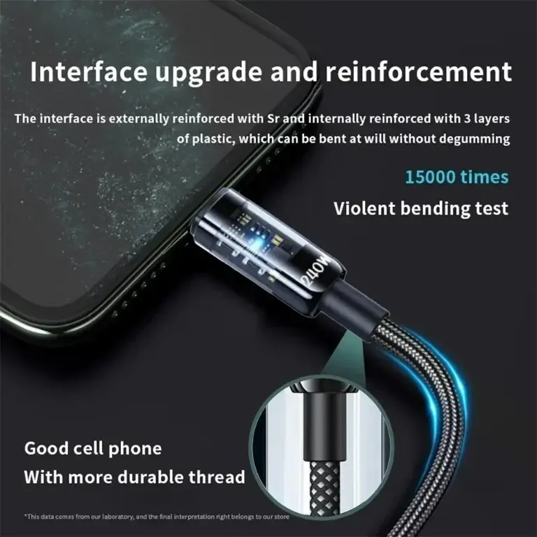 LED 디스플레이 달린 240W USB-C 케이블 – 충전 와트 수 눈으